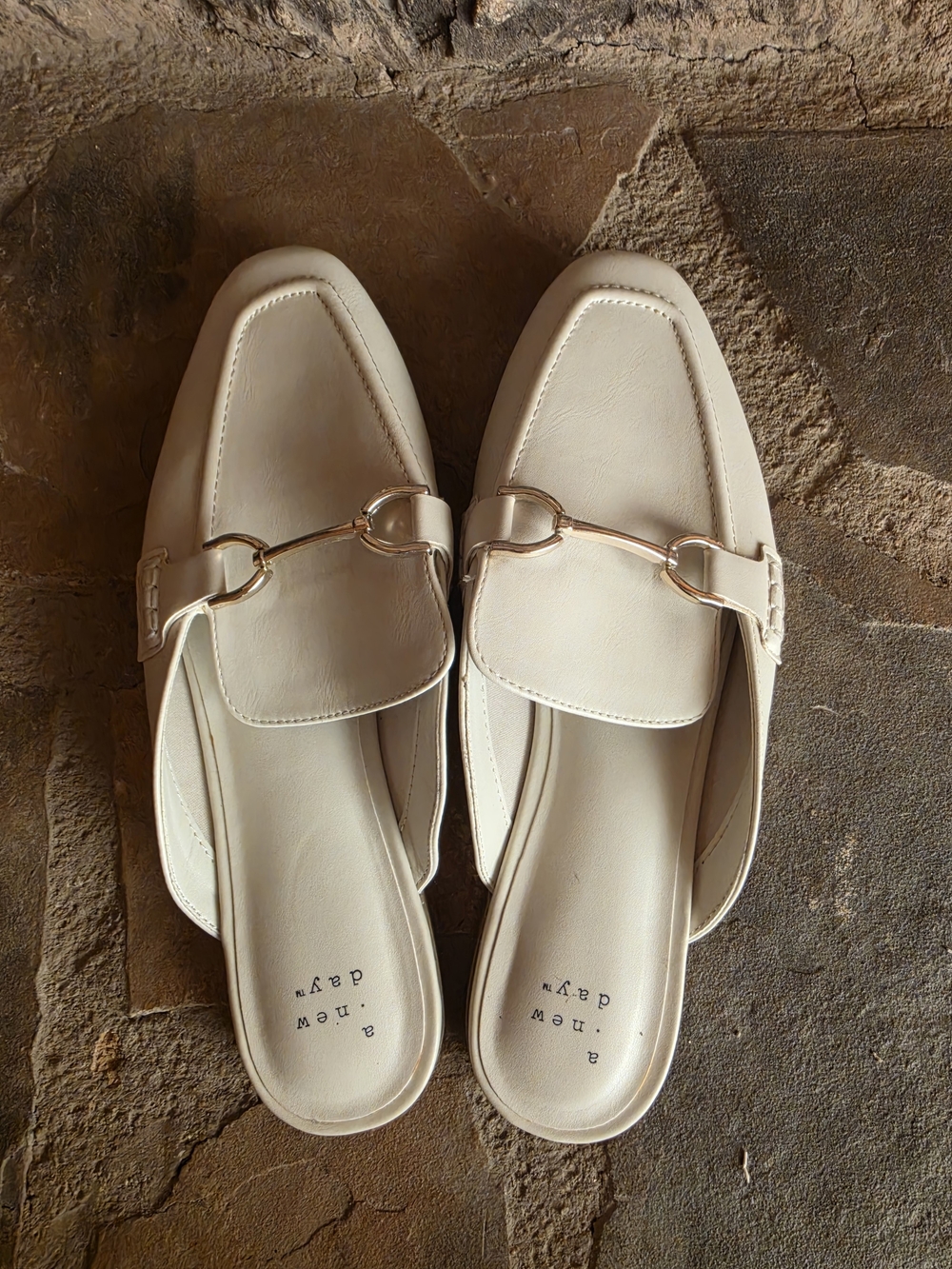 a new day Cream Backless Loafers with Gold Accent